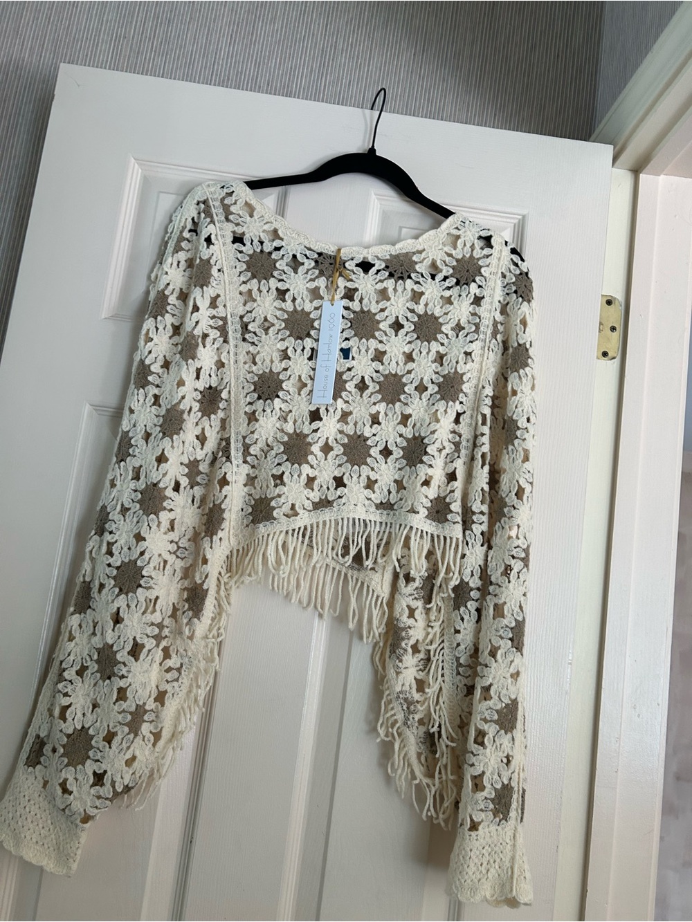 House of Harlow 1960 Cream Crochet Fringe Cropped Top - Picture 2 of 4